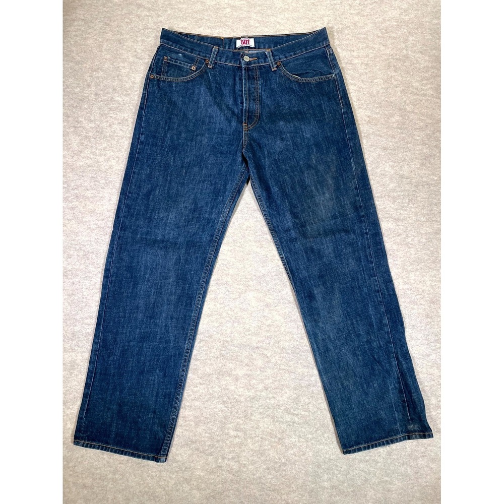 Levis 501 Straight Leg Jeans Mens 36x30 Blue Denim Cotton Mid Rise Button Fly